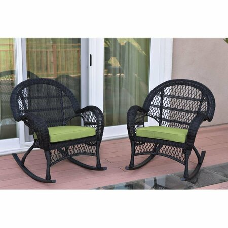 JECO W00211-R-2-FS029 Santa Maria Black Wicker Rocker Chair with Green Cushion, 2PK W00211-R_2-FS029